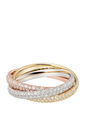 Cartier Small White, Yellow, Rose Gold And Diamond Trinity Ring