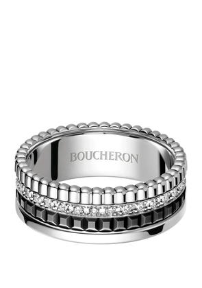 Boucheron Small White Gold And Diamond Quatre Black Ring