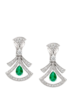 Bvlgari White Gold, Diamond And Emerald Divas' Dream Openwork Earrings