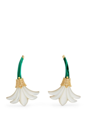L'Atelier Nawbar Yellow Gold, Diamond, Mother-Of-Pearl And Malachite Psychedeliah Earrings