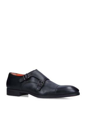 Santoni Leather New Simon Double Monk Shoes