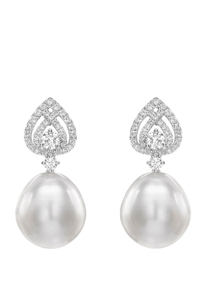 Kiki McDonough White Gold, Diamond and Pearl Lotus Pear Pearls Earrings
