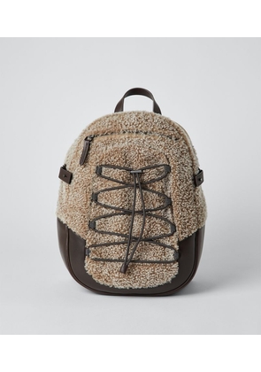 Brunello Cucinelli Curly Shearling and Leather Backpack