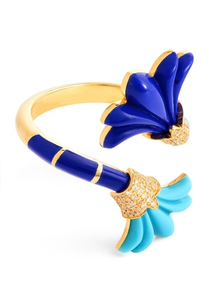 L'Atelier Nawbar Yellow Gold, Diamond, Lapis And Turquoise Psychedeliah Ring