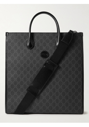 Gucci - Leather-Trimmed Monogrammed Coated-Canvas Tote Bag - Men - Black