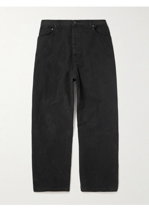 Balenciaga - Hybrid Wide-Leg Distressed Panelled Denim and Cotton-Fleece Trousers - Men - Black - S