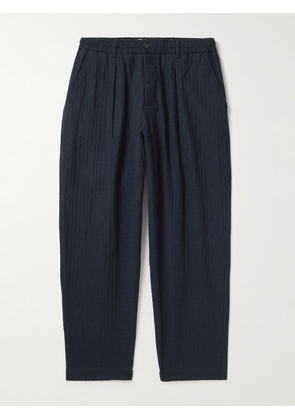 Universal Works - Straight-Leg Herringbone Brushed Cotton and Wool-Blend Trousers - Men - Blue - UK/US 30