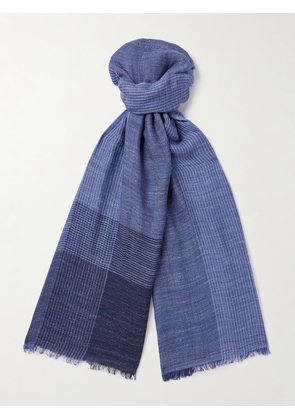 Brunello Cucinelli - Colour-Block Silk and Linen-Blend Scarf - Men - Blue