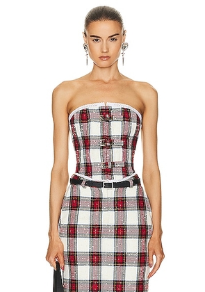 Alessandra Rich Checked Bustier Top in Ivory & Multi - Ivory,Red. Size 36 (also in 38).