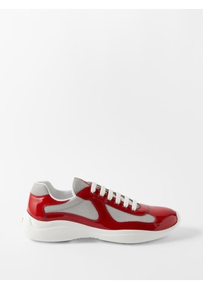 Prada - America's Cup Patent Leather And Mesh Trainers - Mens - Grey Red