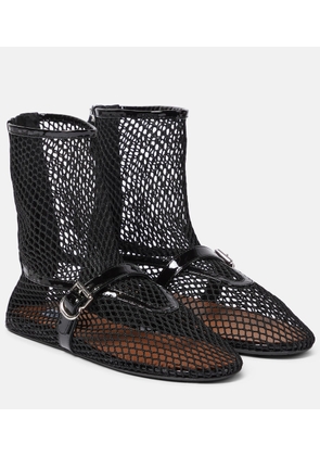 Alaïa Fishnet leather-trimmed ankle boots