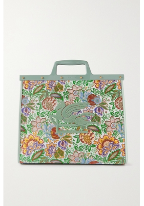 Etro - Love Trotter Leather-trimmed Embroidered Floral-jacquard Tote - Green - One size