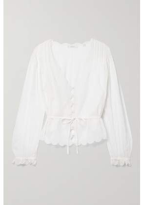 DÔEN - + Net Sustain Elayne Pintucked Embroidered Organic Cotton-voile Blouse - White - xx small,x small,small,medium,large,x large,xx large
