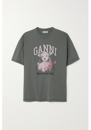 GANNI - + Net Sustain Printed Recycled And Organic Cotton-jersey T-shirt - Gray - xx small,x small,small,medium,large,x large