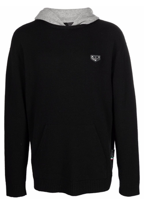 Philipp Plein logo-plaque knitted hoodie - Black
