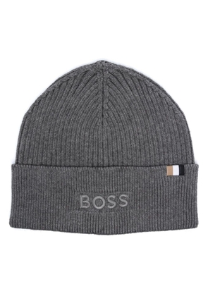 BOSS logo-embroidered cotton-blend beanie - Grey