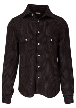 Kiton herringbone-pattern shirt jacket - Brown