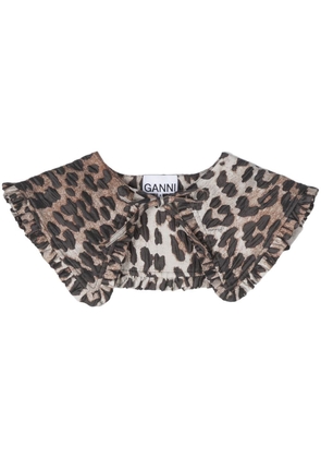 GANNI leopard-print frilled collar - Brown