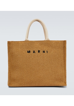Marni Logo-embroidered raffia tote
