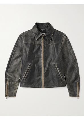 Enfants Riches Déprimés - Sleep Sound Logo-Print Distressed Textured-Leather Jacket - Men - Black - S