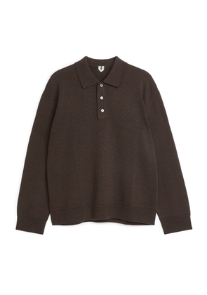 Long-Sleeved Merino Polo Shirt - Beige