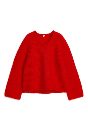 Loose-Knit Wool-Mohair Jumper - Red