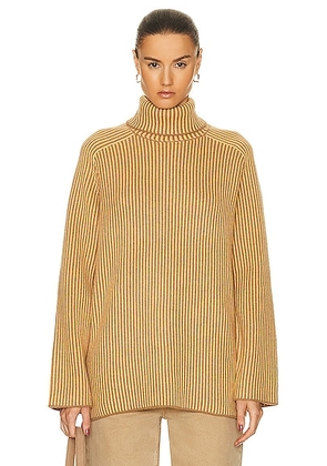 Guest In Residence Tri Rib Turtleneck Sweater in Almond  Coral  & Yellow - Mustard. Size S (also in L, M, XS).