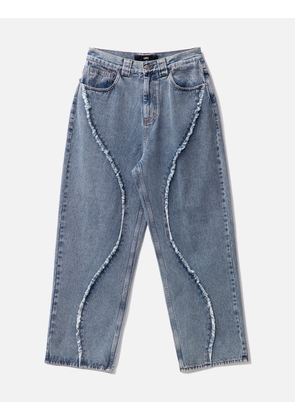 Curved Raw Edge Denim Wide Jean