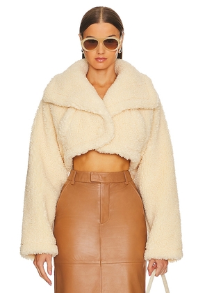 L'Academie Peyton Cropped Sherpa Jacket in Cream. Size M, S, XL.