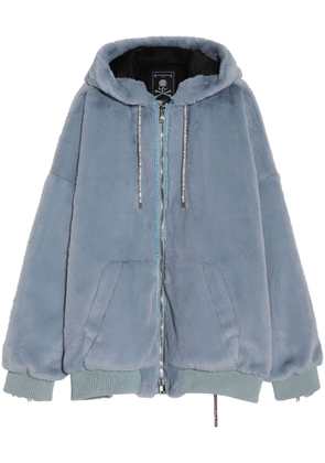 Mastermind Japan faux-fur zipped hooded jacket - Blue