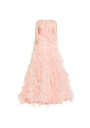 Pamella Roland Exclusive Feather-Embellished Gown