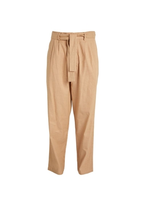 Commas Linen-Blend Belted Straight Trousers