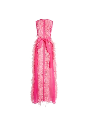 Huishan Zhang Exclusive Silk Feather-Trim Beau Gown