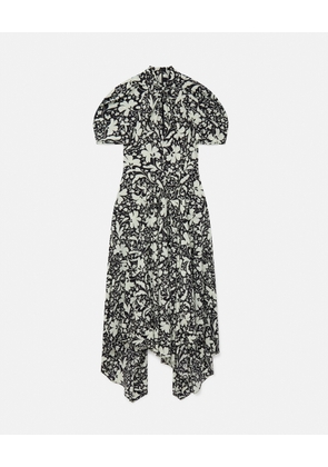 Stella McCartney - Forest Floral Print Silk Puff Sleeve Dress, Woman, Black Multicolour, Size: 40