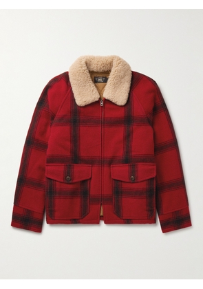 RRL - Shearling-Trimmed Padded Checked Wool Jacket - Men - Red - S