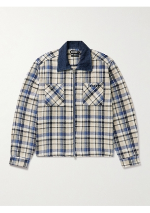 Cherry Los Angeles - Chambray-Trimmed Logo-Embroidered Checked Cotton-Flannel Shirt Jacket - Men - Blue - XS