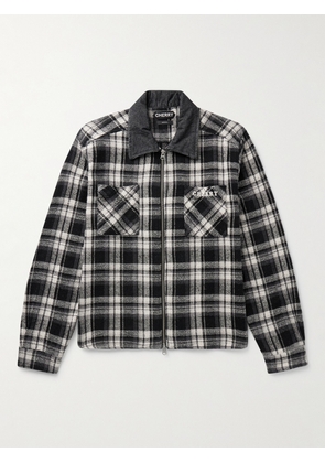 Cherry Los Angeles - Chambray-Trimmed Logo-Embroidered Checked Cotton-Flannel Shirt Jacket - Men - Black - XS