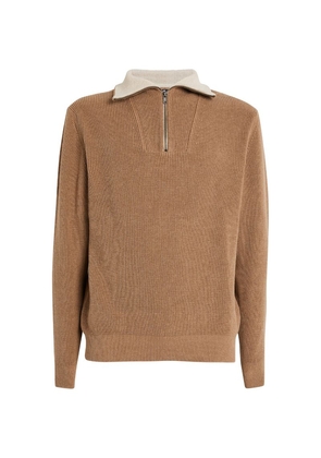 7 For All Mankind Cotton Ribbed Quarter-Zip Sweater