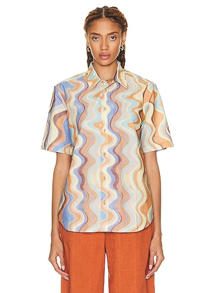 JACQUEMUS La Chemise Melo in Print Blue Waves Stripes - Multi. Size 48 (also in ).