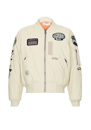 thisisneverthat x Felix The Cat Bomber Jacket in Light Beige - Cream. Size L (also in M, XL/1X).
