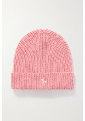 Sporty & Rich - Embroidered Ribbed Cashmere Beanie - Pink - One size