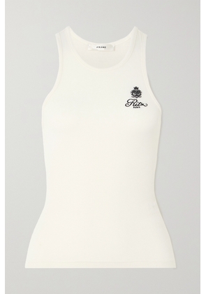 FRAME - + Ritz Paris Embroidered Ribbed-jersey Tank - White - xx small,x small,small,medium,large,x large