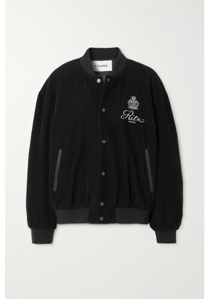 FRAME - + Ritz Paris Embroidered Leather-trimmed Cotton And Wool-blend Corduroy Bomber Jacket - Black - x small,small,medium
