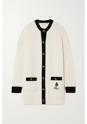 FRAME - + Ritz Paris Embroidered Two-tone Cashmere Cardigan - White - xx small,x small,small,medium,large,x large