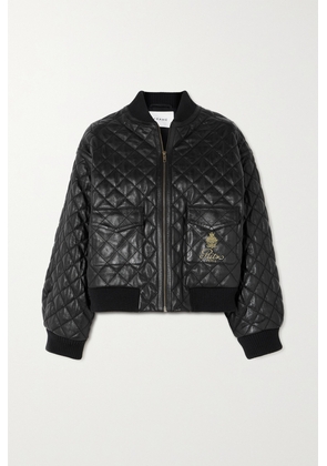 FRAME - + Ritz Paris Embroidered Quilted Leather Bomber Jacket - Black - xx small,x small,small,medium,large