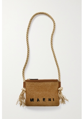 Marni - Marcel Leather-trimmed Embroidered Raffia Shoulder Bag - Neutrals - One size