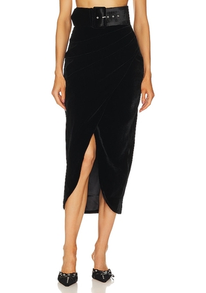 Rozie Corsets Draped Velvet Midi Skirt in Black. Size 38/M, 40/L.