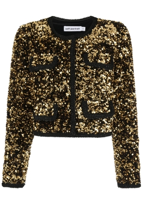 Self-Portrait sequinned cropped jacket - Gold