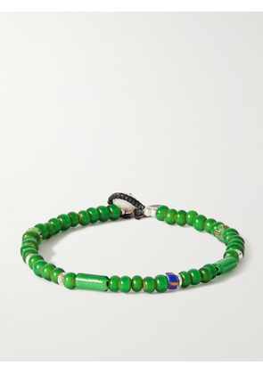 Mikia - Silver, Multi-Stone and Cord Beaded Bracelet - Men - Green - M