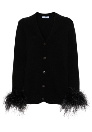 Prada feather-trim cashmere cardigan - Black